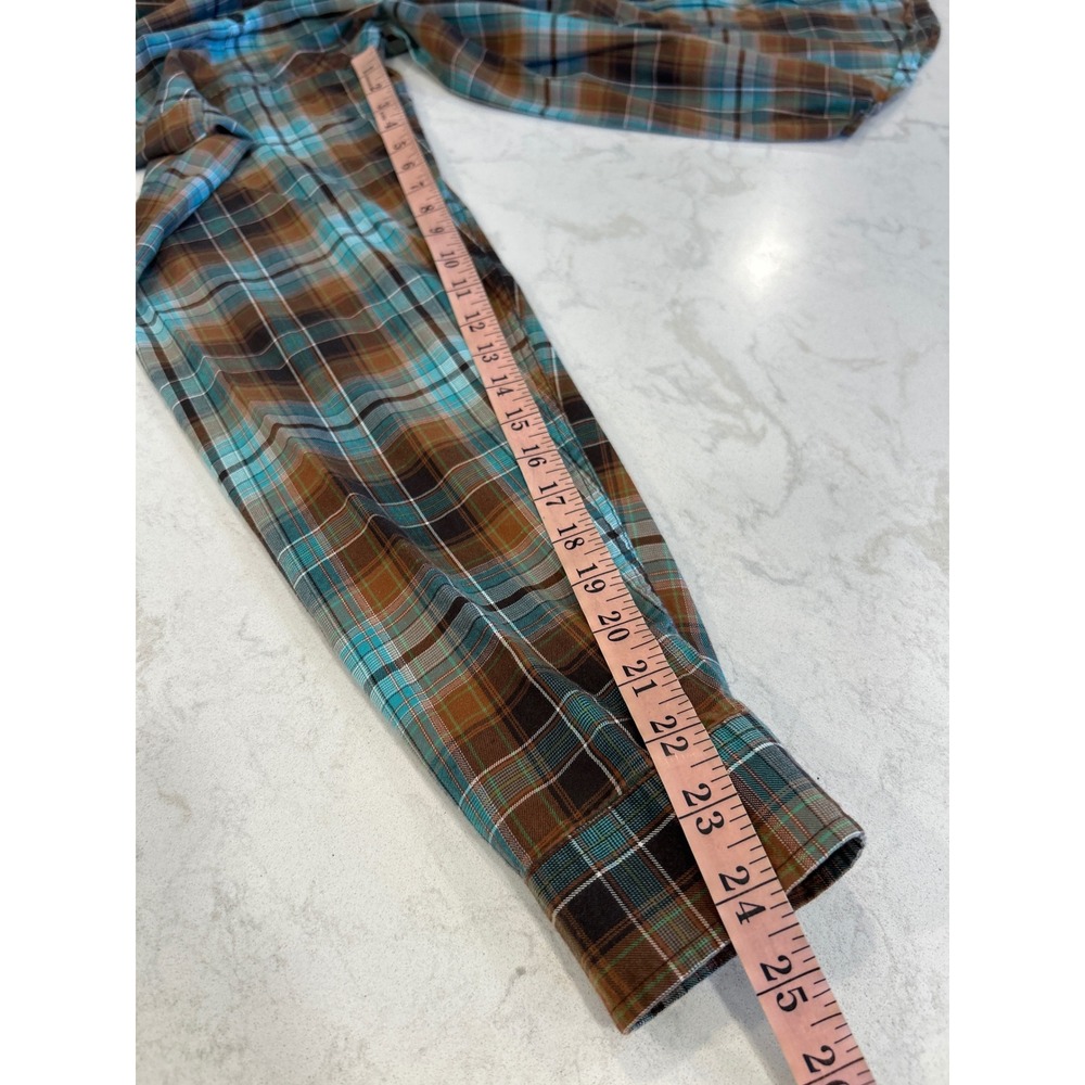 Patagonia Men's Organic Cotton Plaid Flannel Shirt Brown Turquoise Gorpcore M - Picture 8 of 10